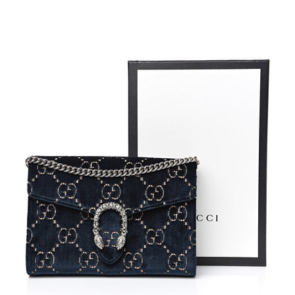 Gucci Velvet Crystal GG Monogram Mini Dionysus Chain Wallet Blue Beige Black 11 of 11
