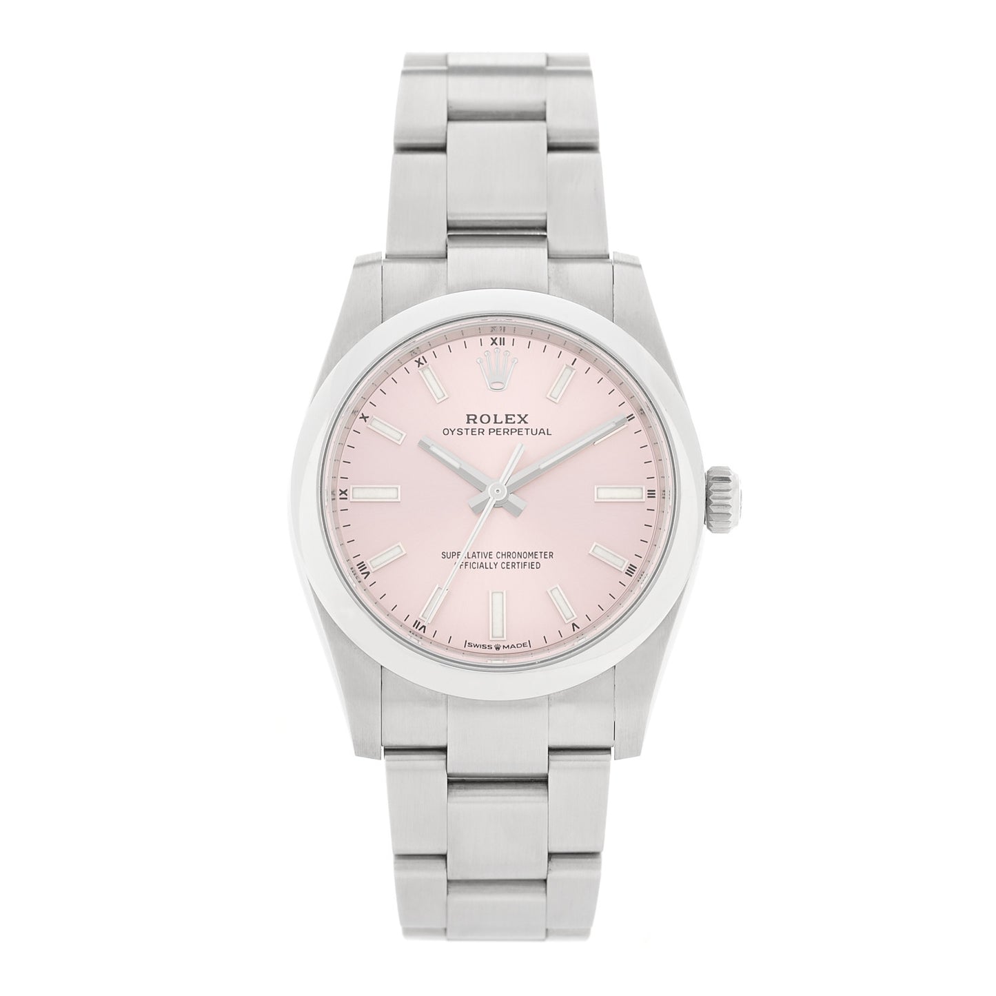 Stainless Steel 34mm Oyster Perpetual Watch Pink 124200