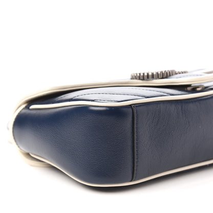 Gucci Vintage Effect Calfskin Matelasse Diagonal Small Torchon GG Marmont Shoulder Bag Blue Agata Mystic White 7 of 11