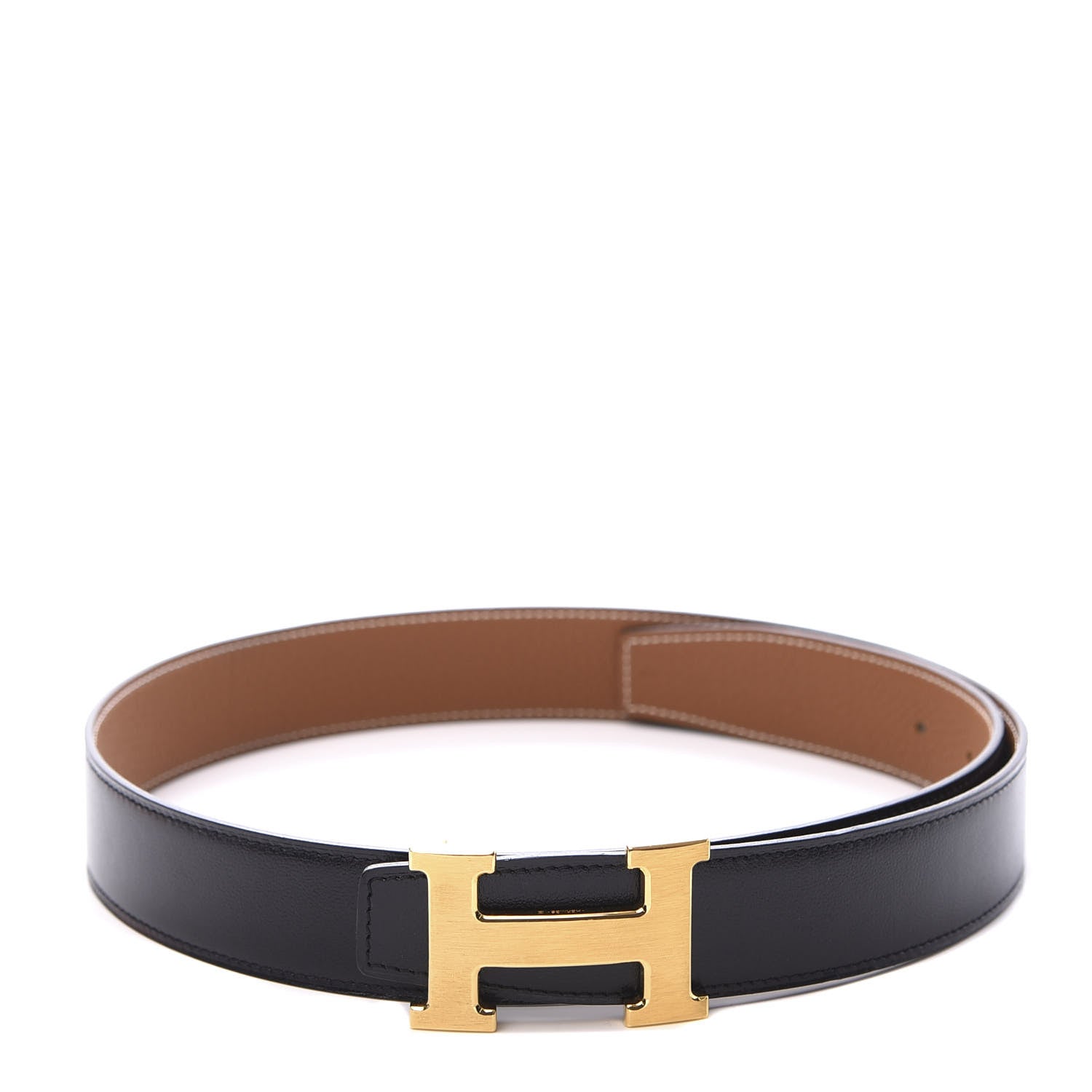 Hermes Box Togo 32mm H Belt 80 Black Gold 1 of 8