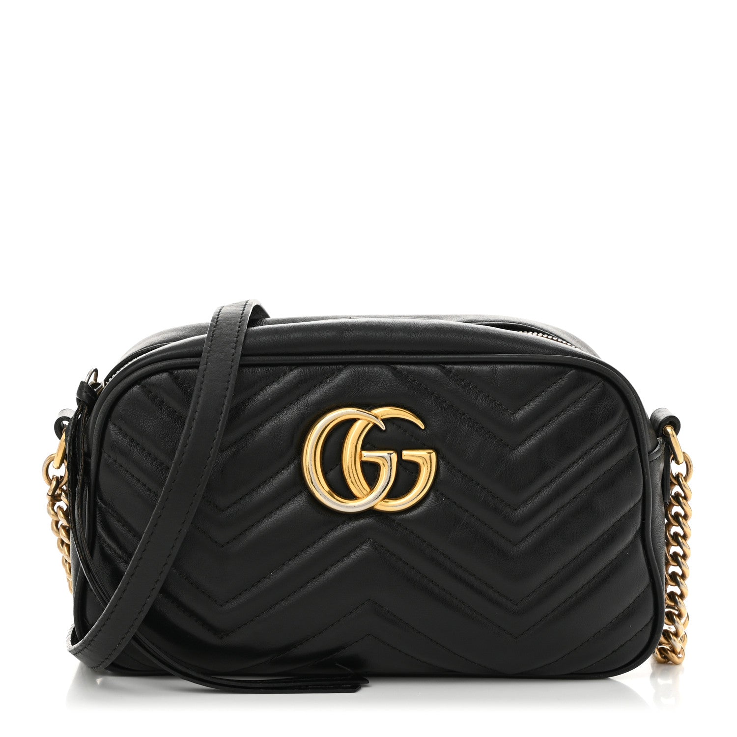 Gucci Calfskin Matelasse Small GG Marmont Chain Shoulder Bag Black 1 of 12