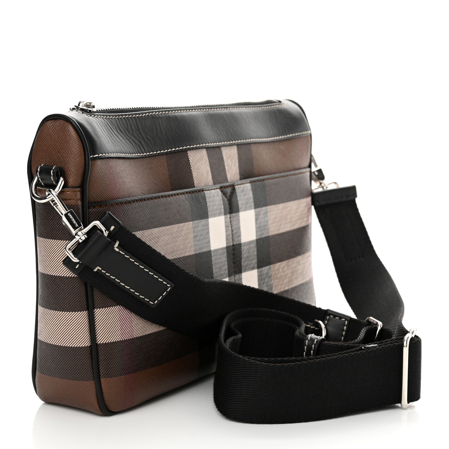 E-Canvas House Check Canvas Rambler Crossbody Messenger Bag Dark Birch Brown