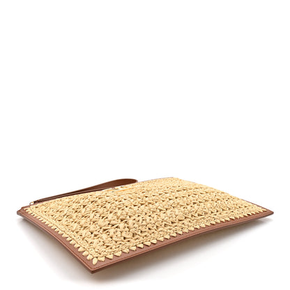 Valentino Garavani Raffia Calfskin Vlogo Signature Zip Pouch Naturale Brown 4 of 8