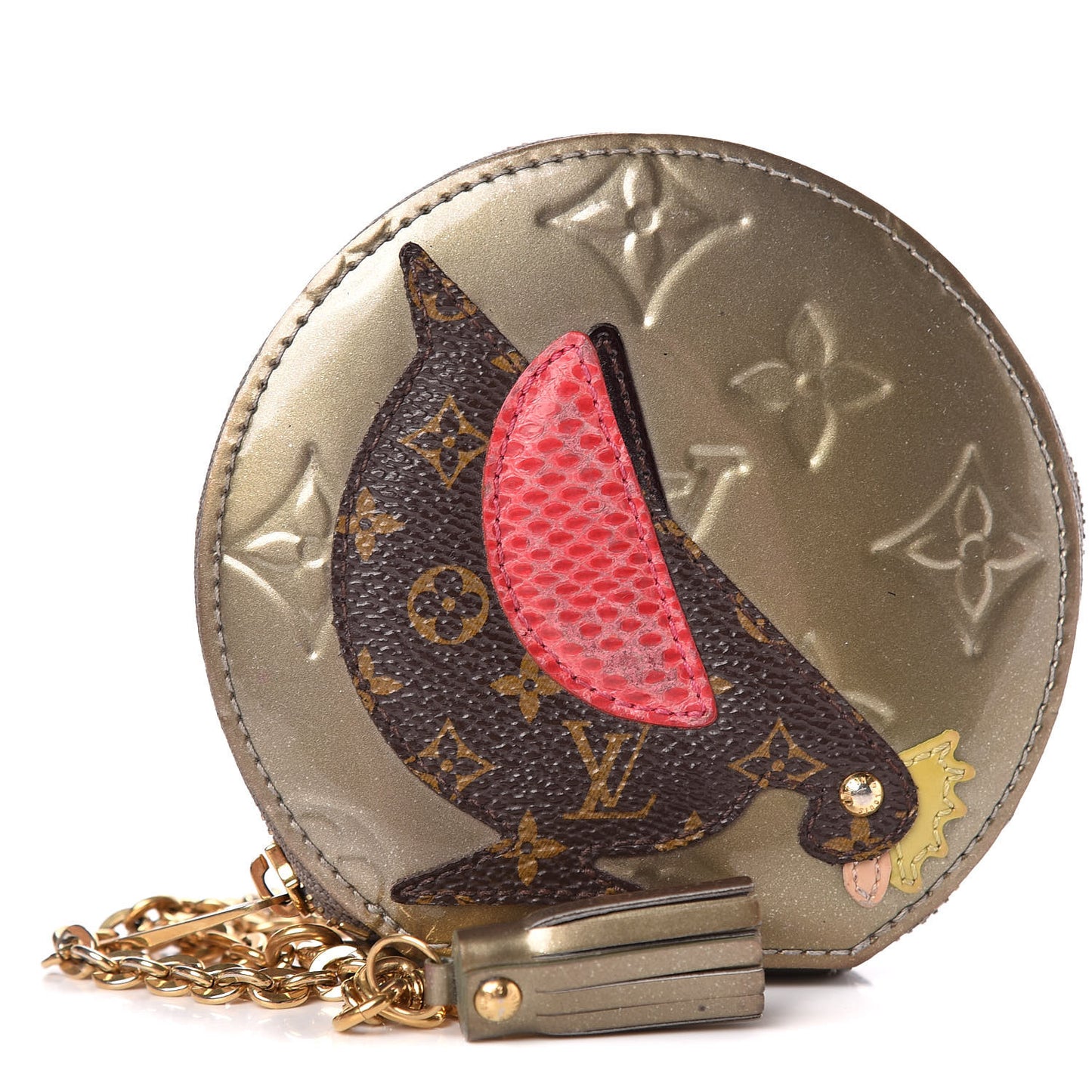 Vernis Animania Coq Rooster Round Coin Purse Gris Art Deco