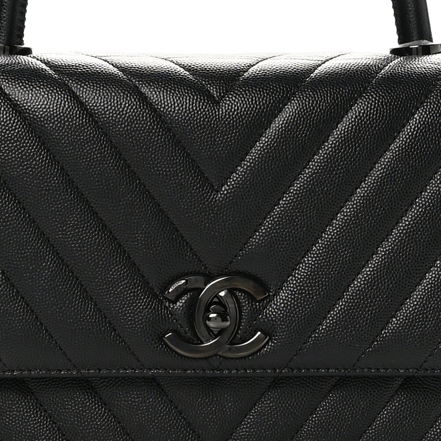 Caviar Chevron Quilted Small Coco Handle Flap So Black