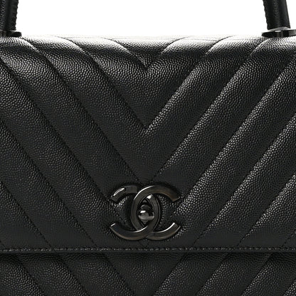 Chanel Caviar Chevron Quilted Small Coco Handle Flap So Black 8 of 10