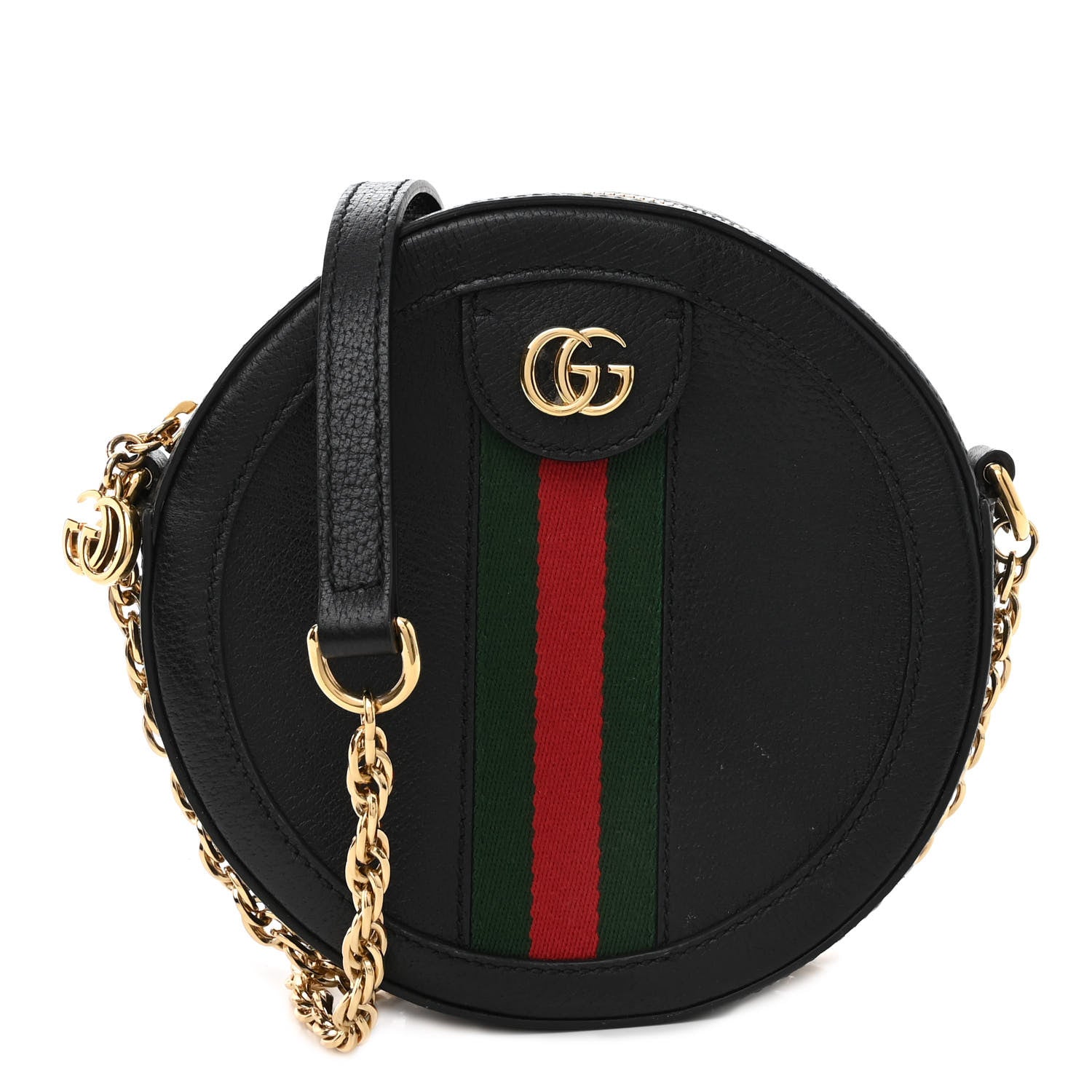 Gucci Grained Calfskin Web Mini Ophidia Round Shoulder Bag Black 1 of 10