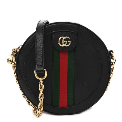 Gucci Grained Calfskin Web Mini Ophidia Round Shoulder Bag Black 1 of 10