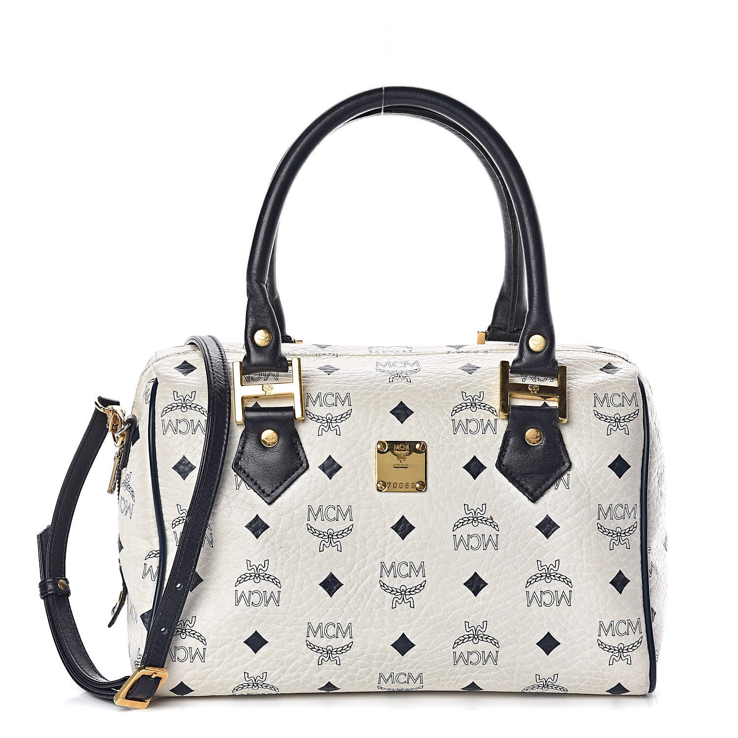 MCM Visetos Boston Satchel White 1 of 12