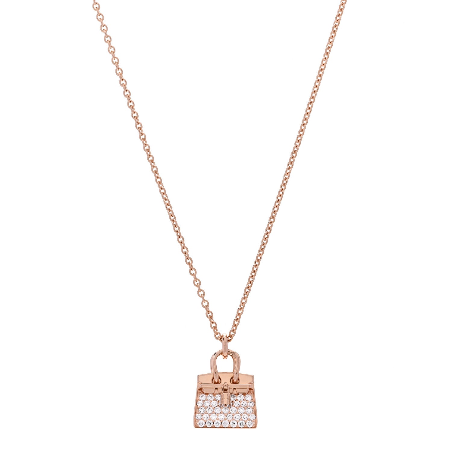 Hermes 18K Rose Gold Diamond Birkin Amulettes Pendant Necklace 1 of 6