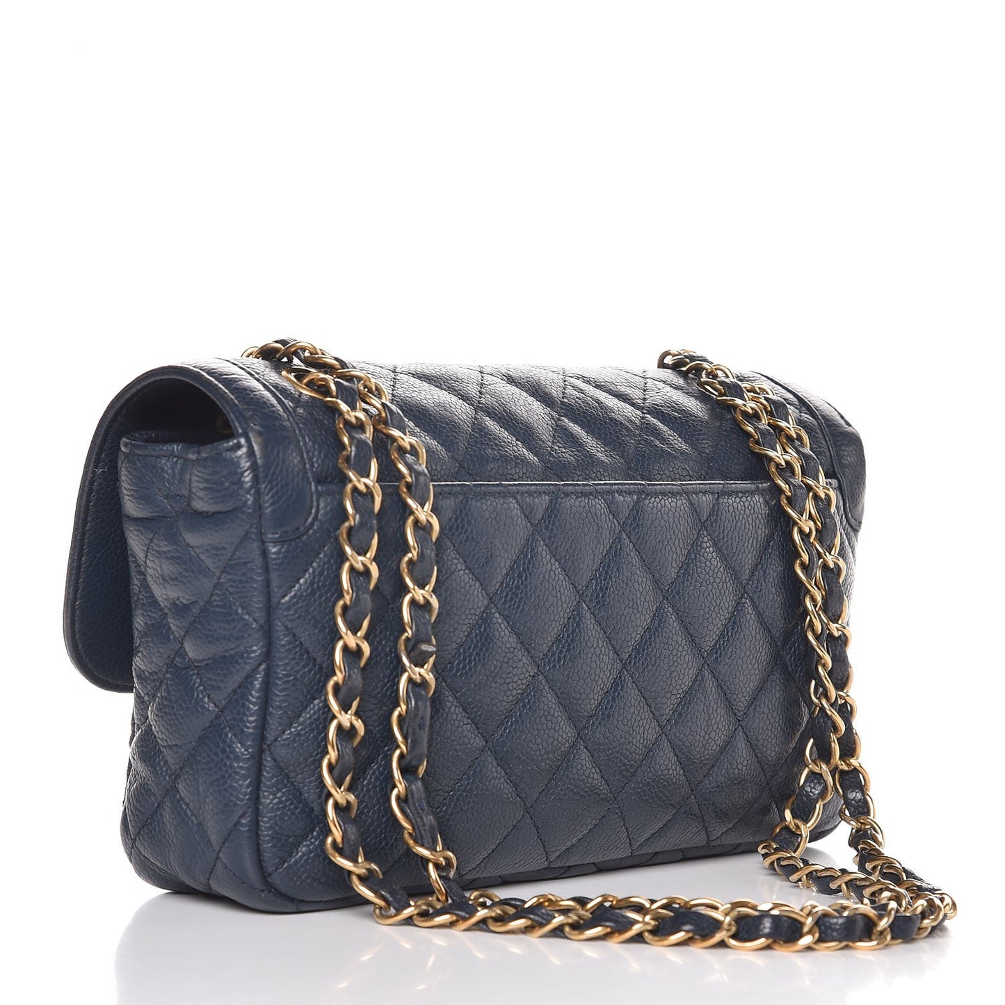 Crumpled Grained Calfskin Small Two Tone Flap Navy