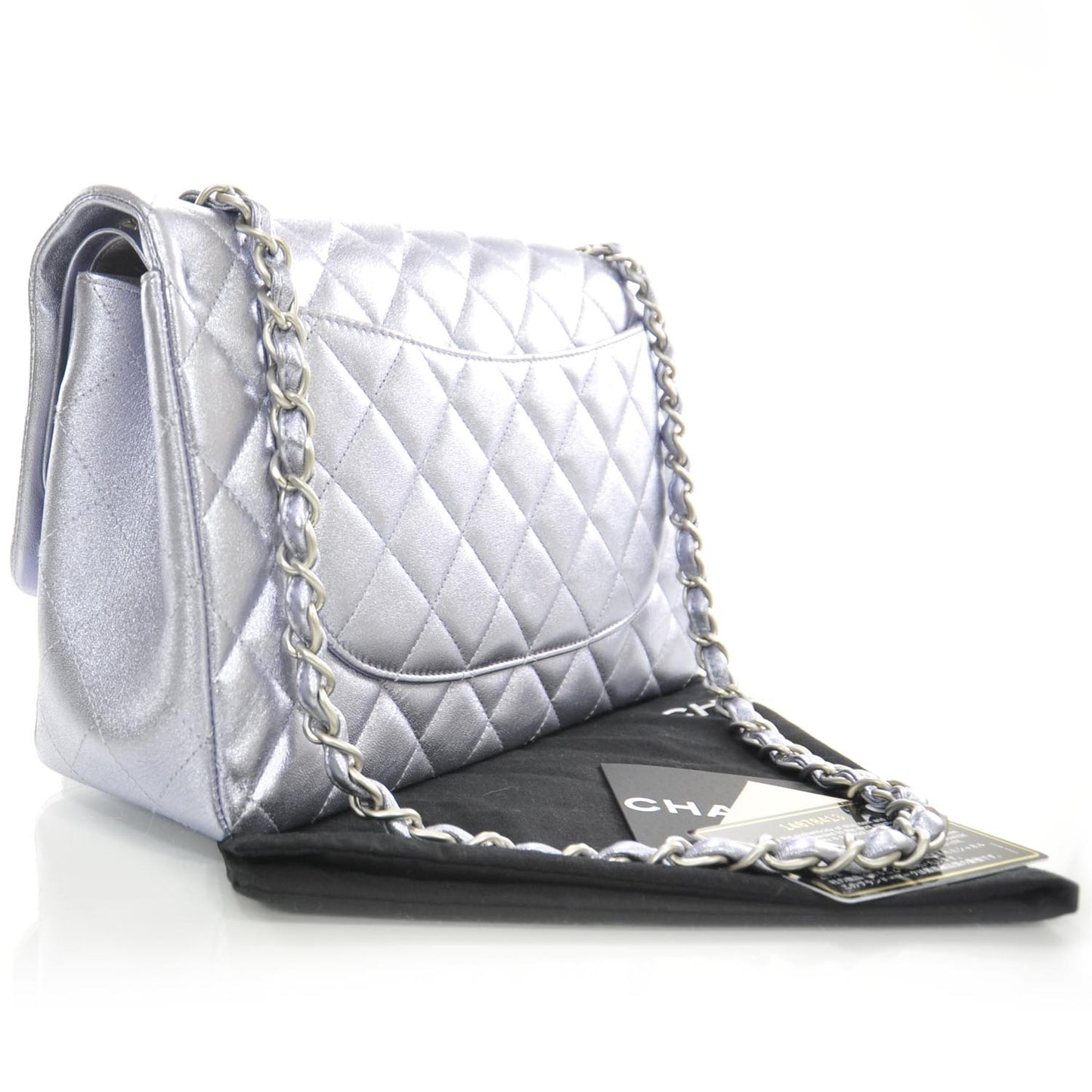 Metallic Lambskin Quilted Jumbo Flap Lilac