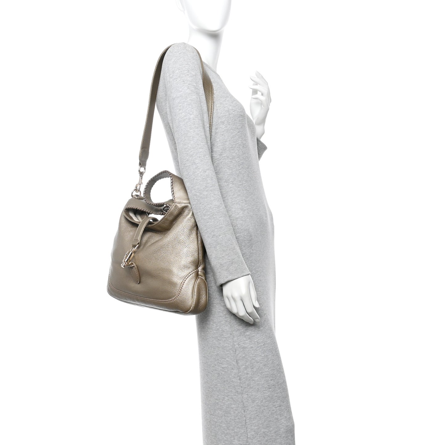 Metallic Pebbled Calfskin Medium New Jackie Hobo Gold