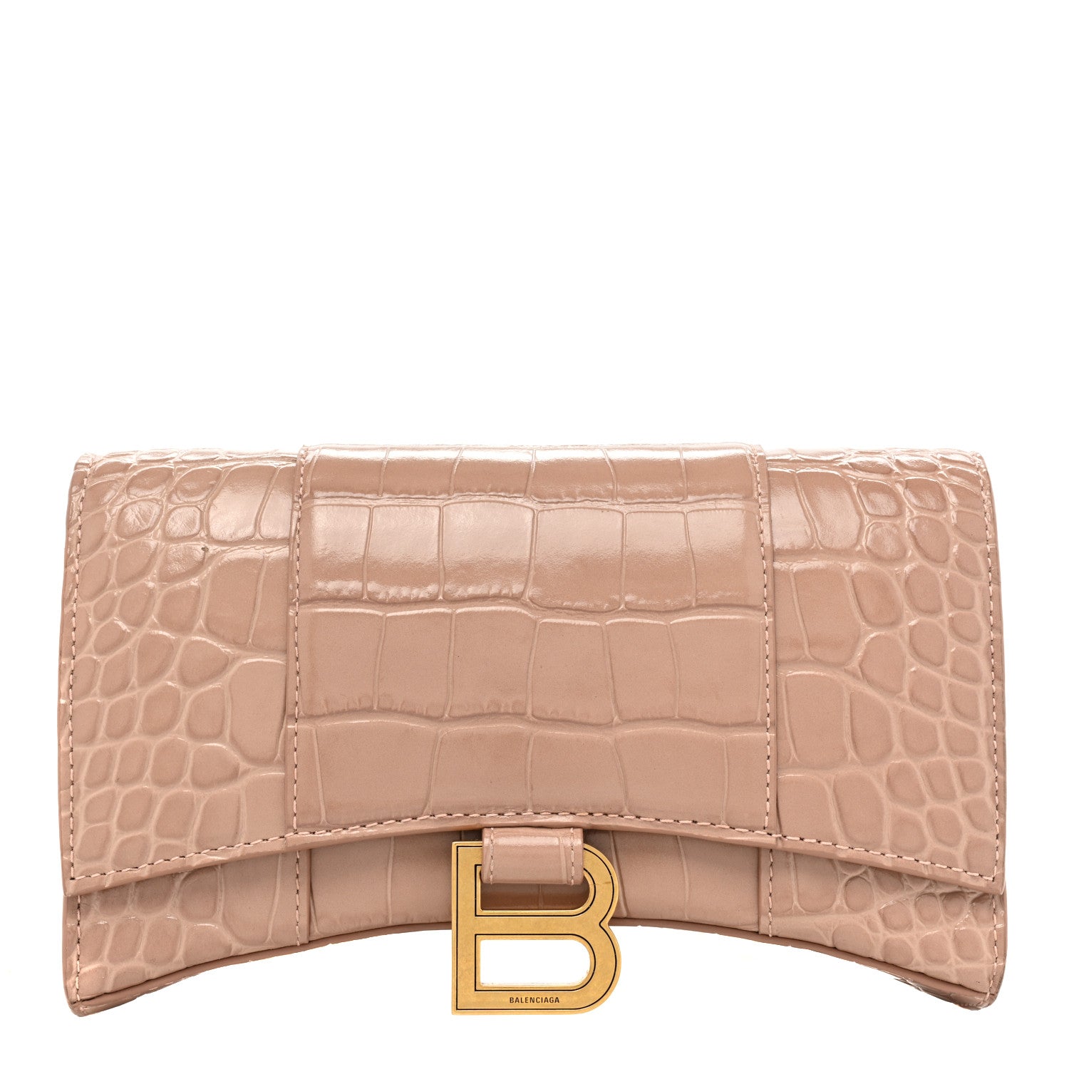 Balenciaga Shiny Calfskin Crocodile Embossed Hourglass Chain Bag Nude Beige 1 of 20