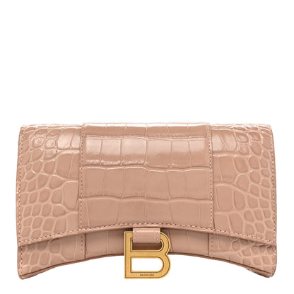 Balenciaga Shiny Calfskin Crocodile Embossed Hourglass Chain Bag Nude Beige 1 of 20
