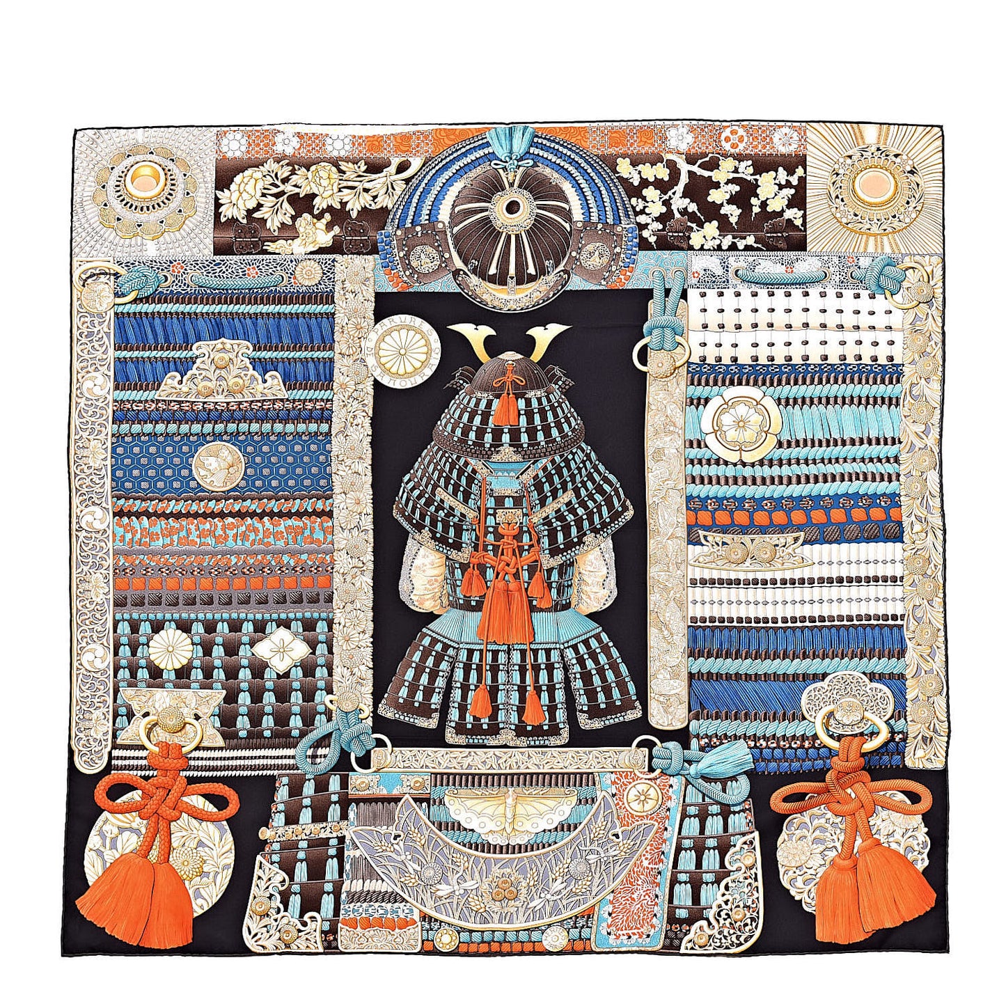 Silk Parures de Samouraïs Scarf 90 Ebene Bleu Orange