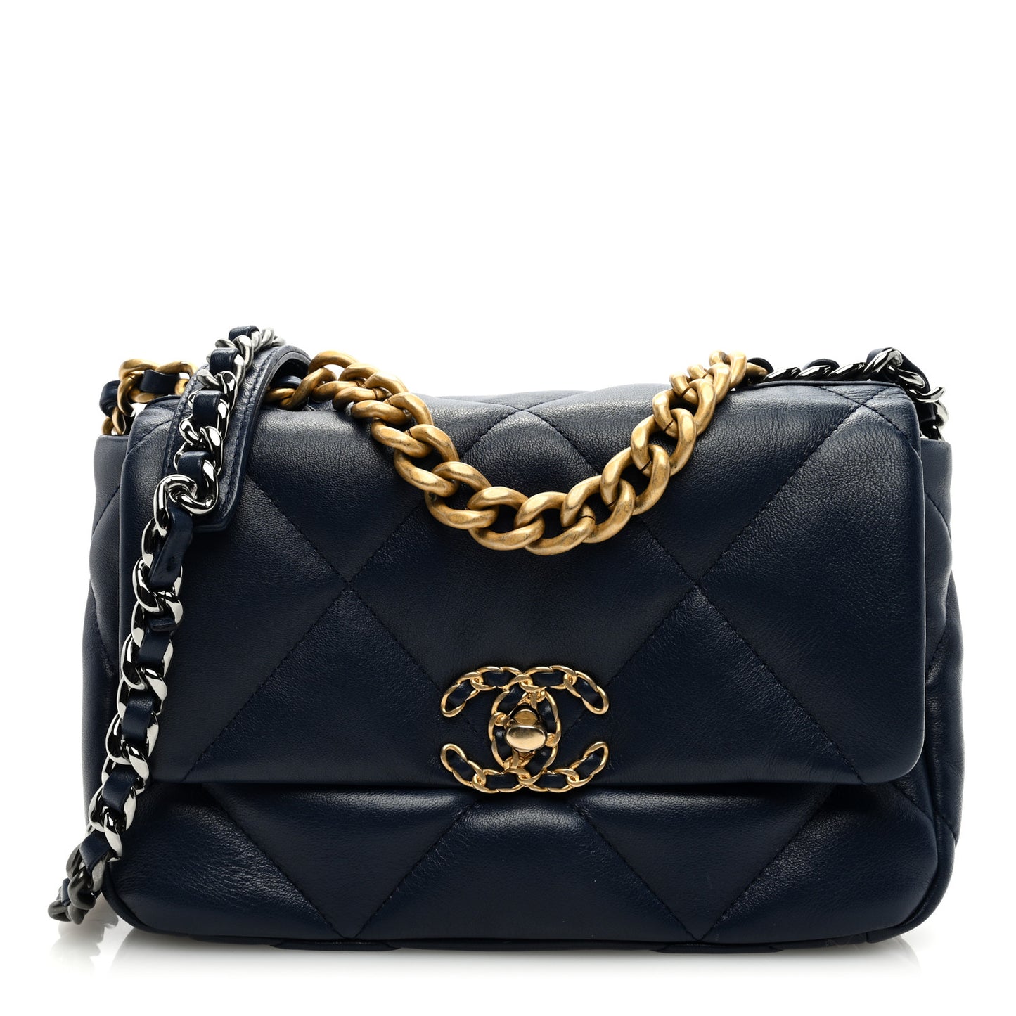 Lambskin Quilted Medium Chanel 19 Flap Navy Blue