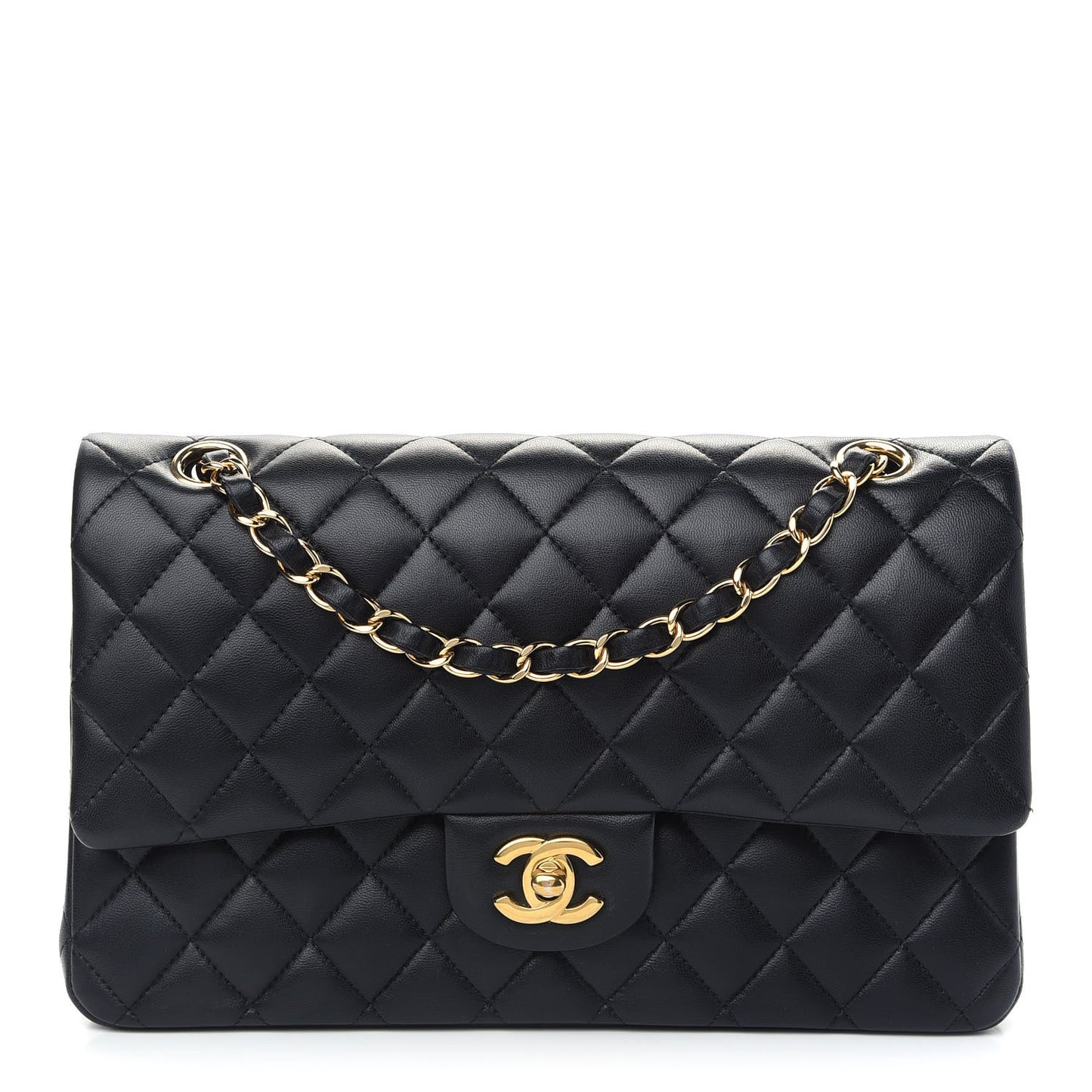 Lambskin Quilted Medium Double Flap Black