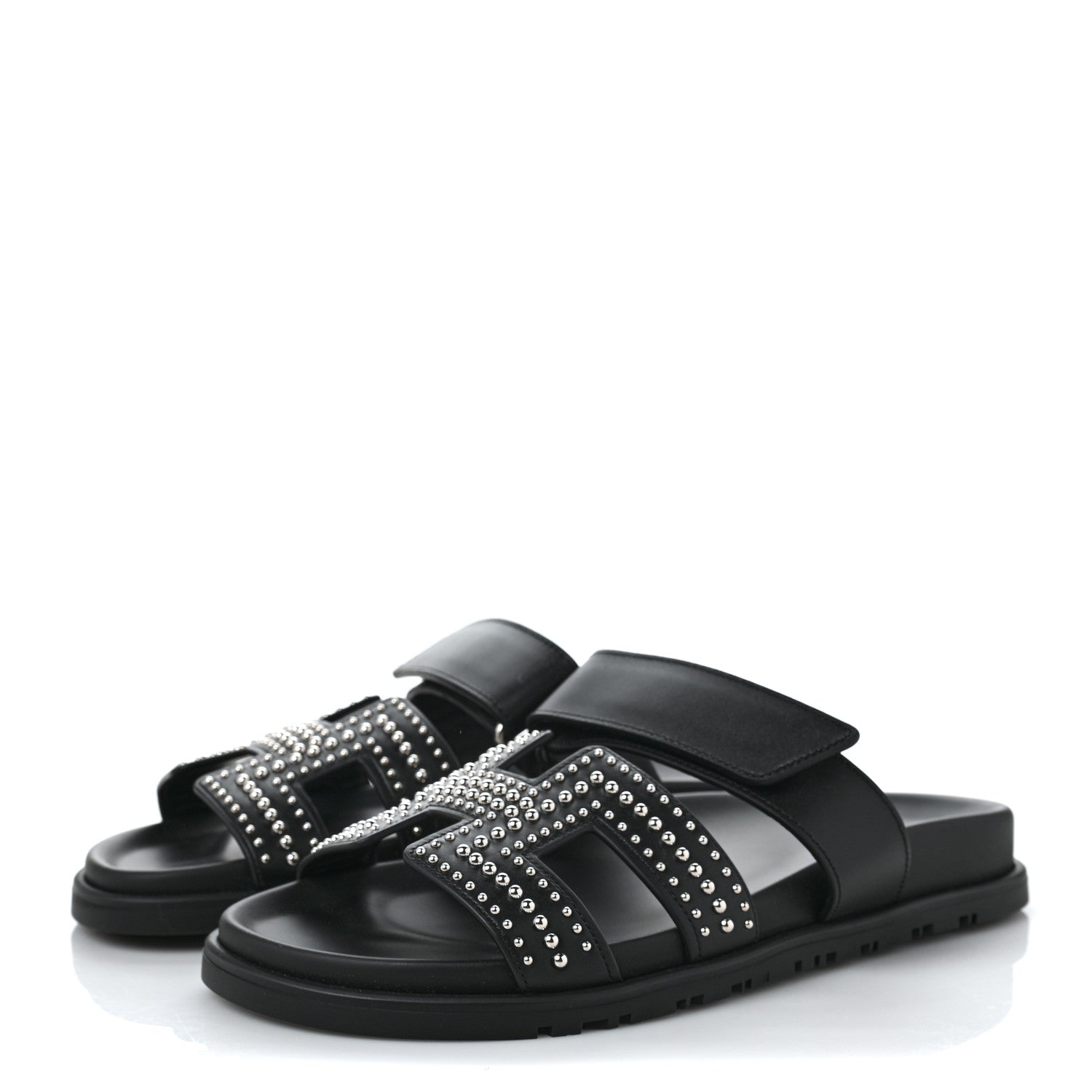 Hermes Calfskin Studded Womens Chypre Sandals 37 Black 3 of 7