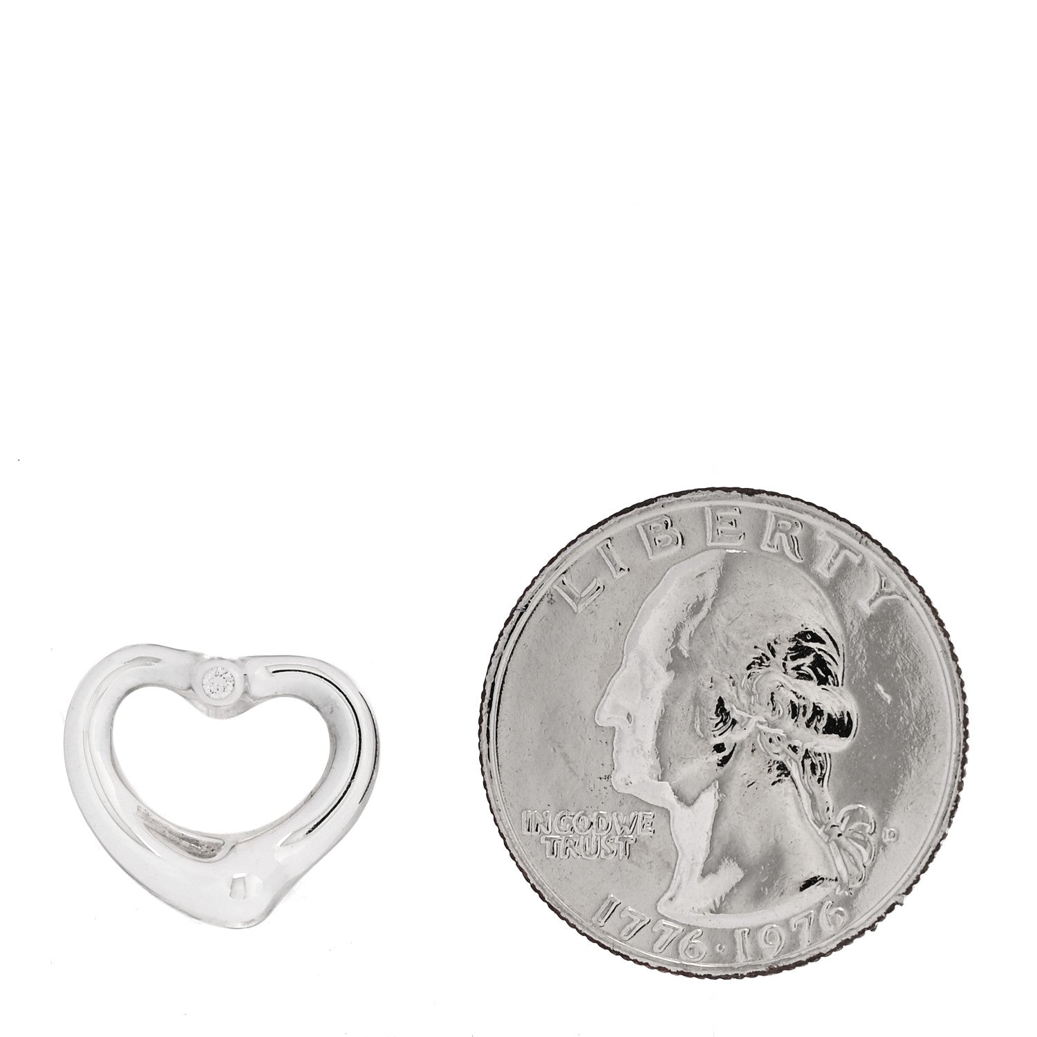 Tiffany Sterling Silver Diamond 16mm Elsa Peretti Open Heart Pendant 2 of 3