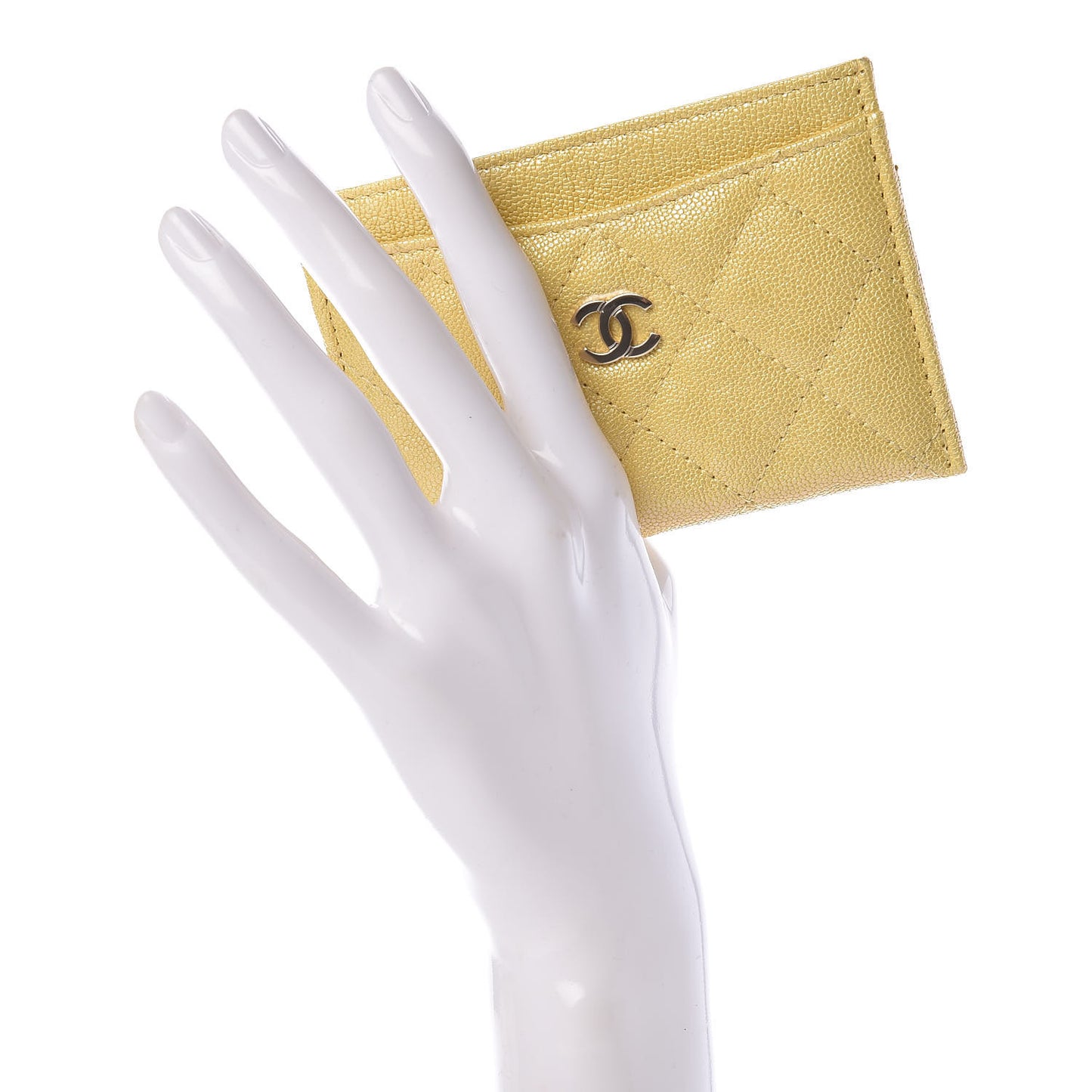 Iridescent Caviar Quilted Card Holder Yellow