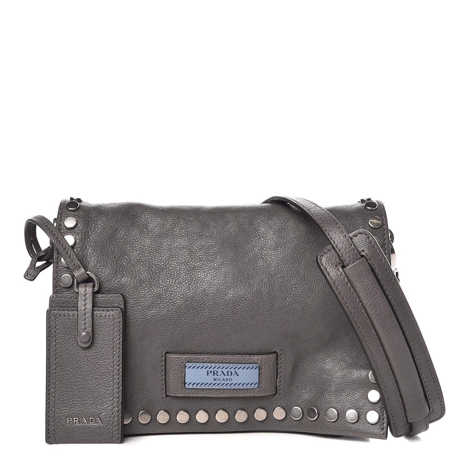 Prada Glace Calf Studded Etiquette Flap Marmo Astrale 1 of 10