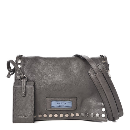 Prada Glace Calf Studded Etiquette Flap Marmo Astrale 1 of 10