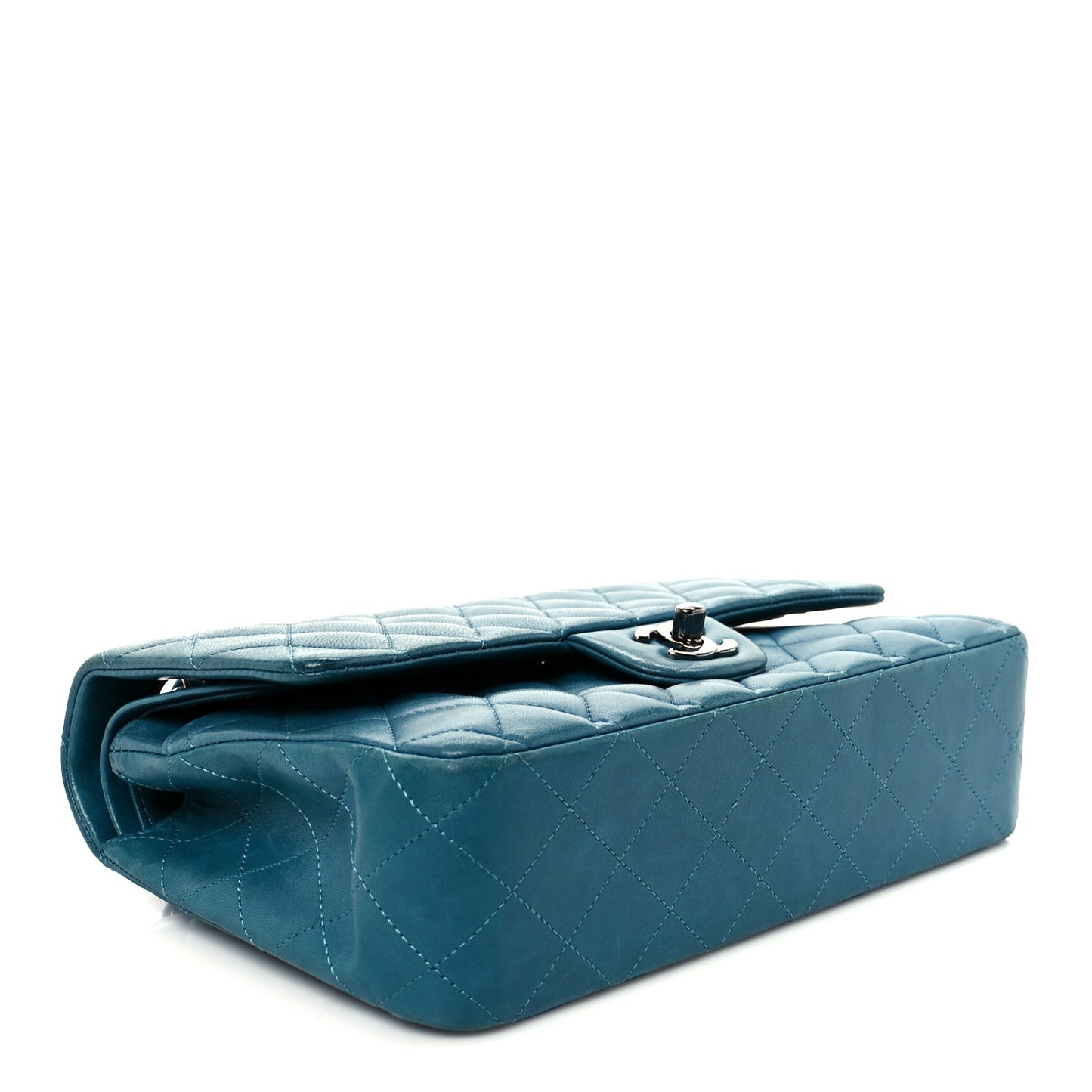 Lambskin Quilted Medium Double Flap Turquoise