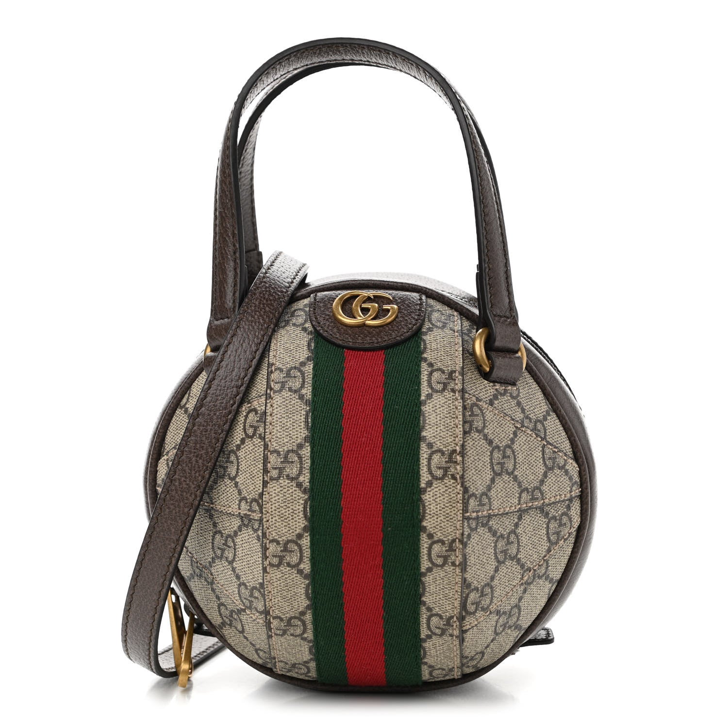 Gucci GG Supreme Monogram Textured Dollar Calfskin Web Mini Ophidia Basketball Shaped Shoulder Bag Beige Ebony New Acero 1 of 11