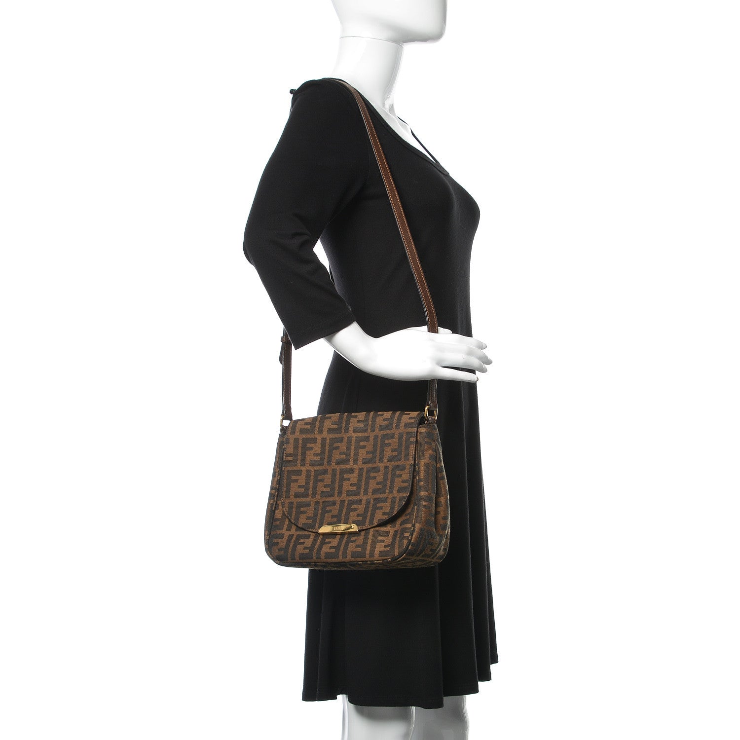 Fendi Zucca Vitello Artic Small Messenger Bag Tobacco Castagna 2 of 9