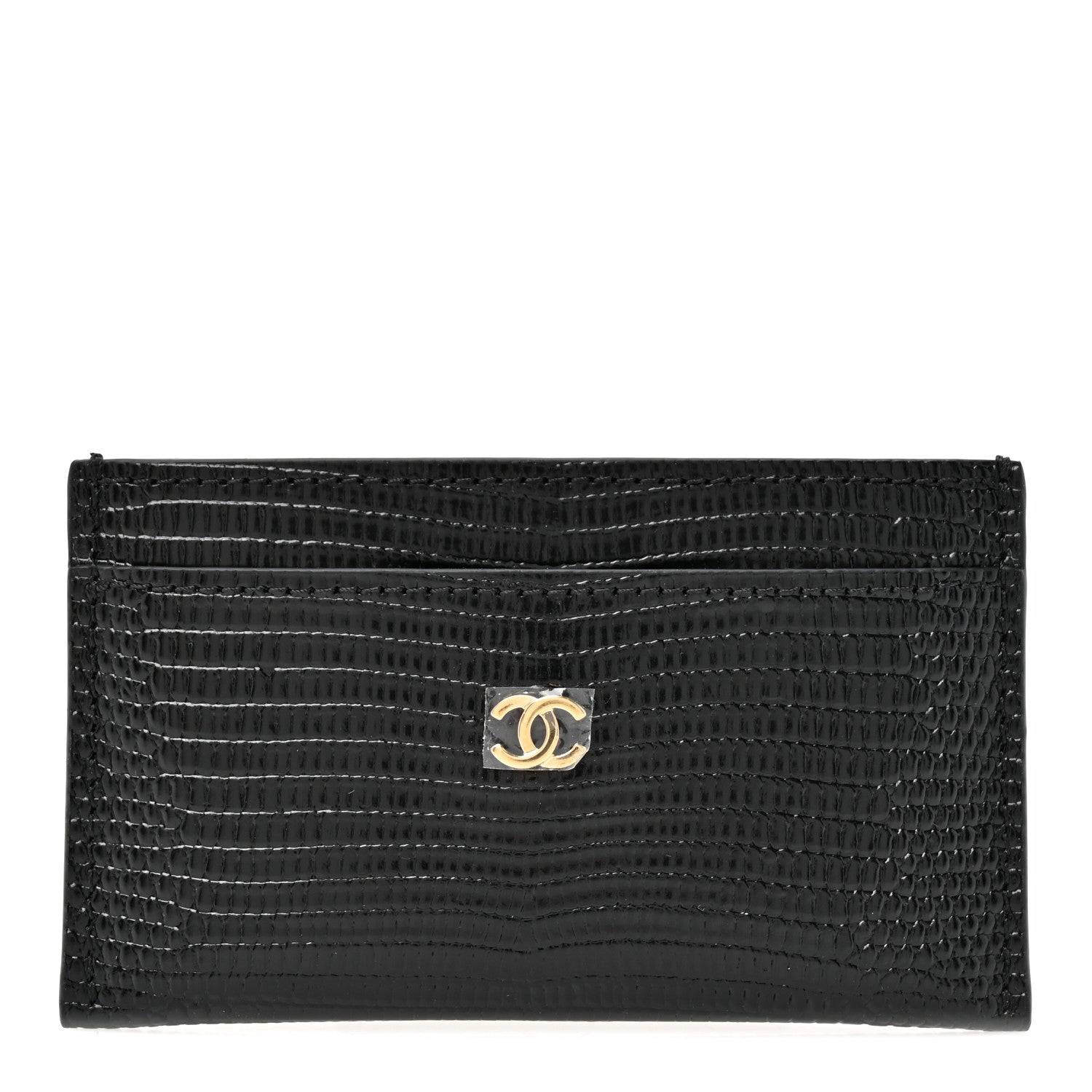 Chanel Calfskin Lizard Embossed Card Holder Black 1 of 8