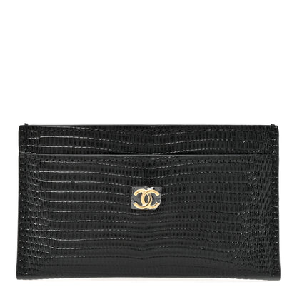 Chanel Calfskin Lizard Embossed Card Holder Black 1 of 8