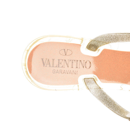 Valentino Garavani PVC Jelly Glitter Rockstud Bow Thong Sandals 38 Oro 7 of 7
