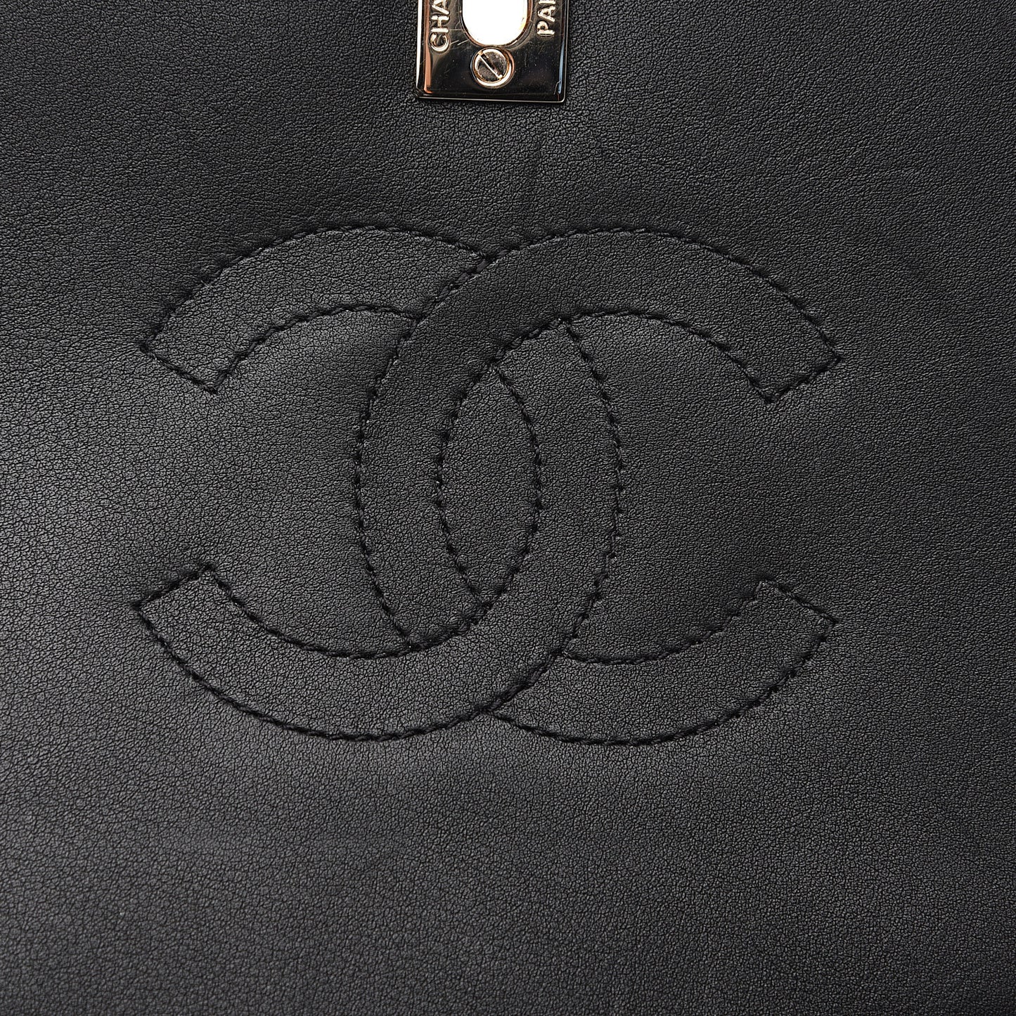 Calfskin Chevron Quilted Statement Flap Black