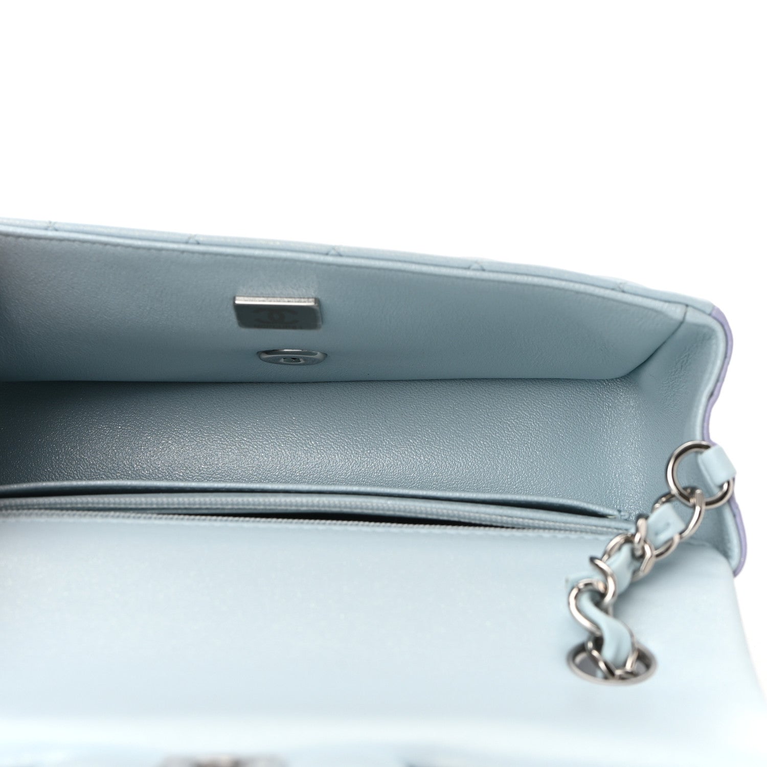 Chanel Perforated Lambskin Quilted Mini Rectangular Flap Light Blue Light Purple White 4 of 10