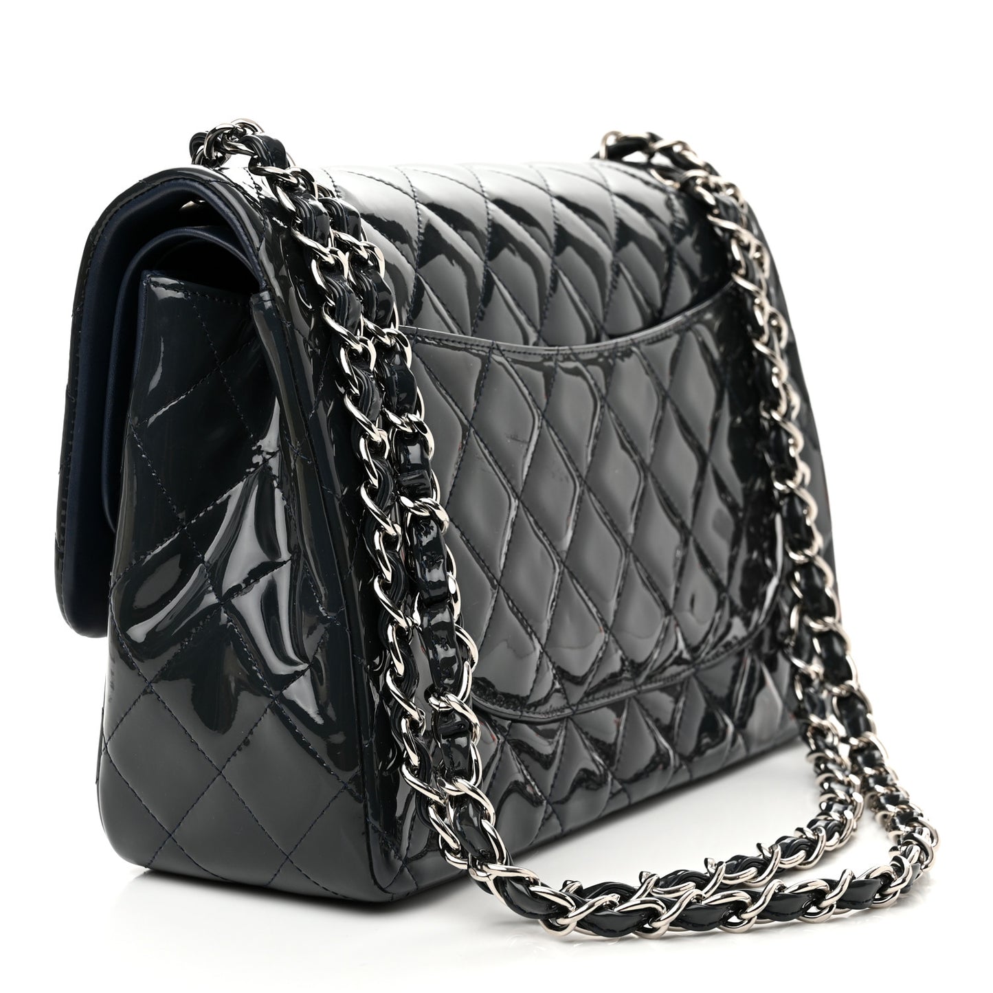 Patent Quilted Jumbo Double Flap Navy