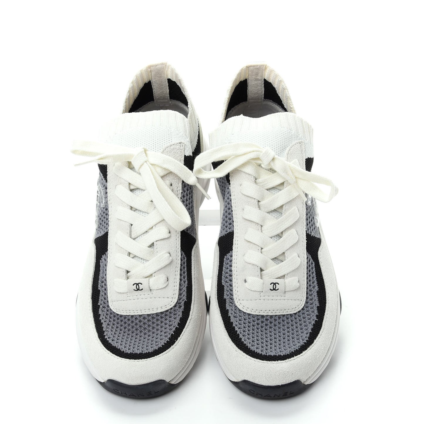 Fabric Suede Calfskin Stretch CC Sneakers 40 Beige Black
