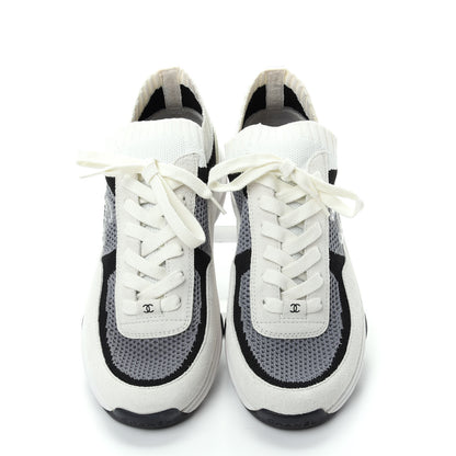 Chanel Fabric Suede Calfskin Stretch CC Sneakers 40 Beige Black 5 of 9