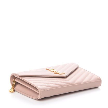 Saint Laurent Grain De Poudre Matelasse Chevron Monogram Chain Wallet Pale Blush 4 of 8