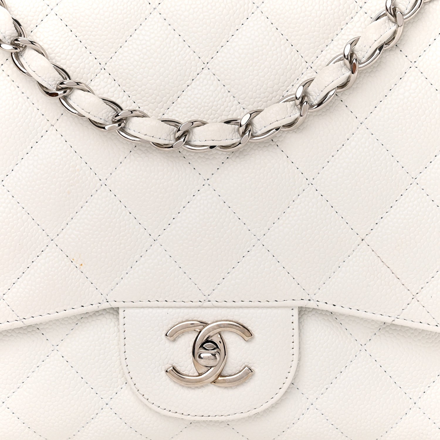 Chanel Caviar Quilted Jumbo Single Flap White 8 of 19