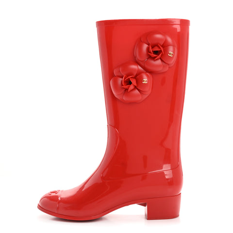 Rubber Camellia Rain Boots 37 Red