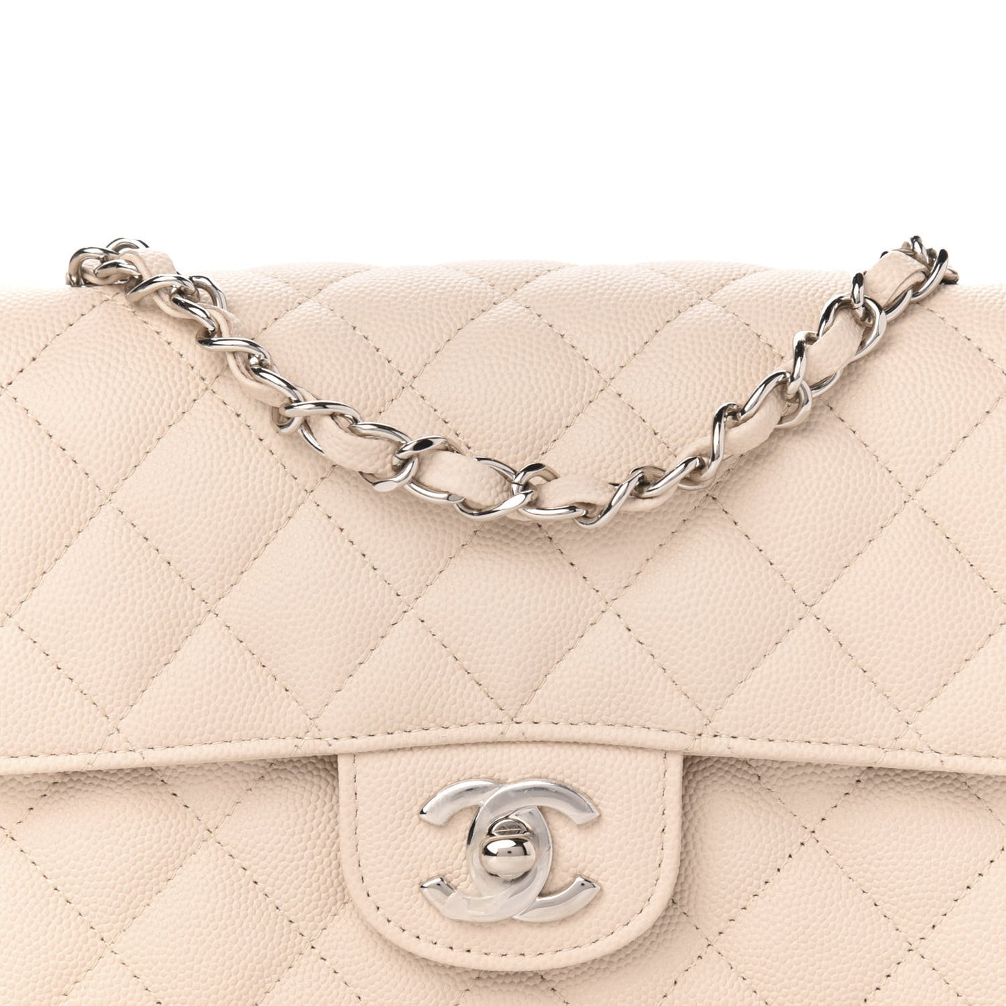 Caviar Quilted Mini Rectangular Flap Light Beige