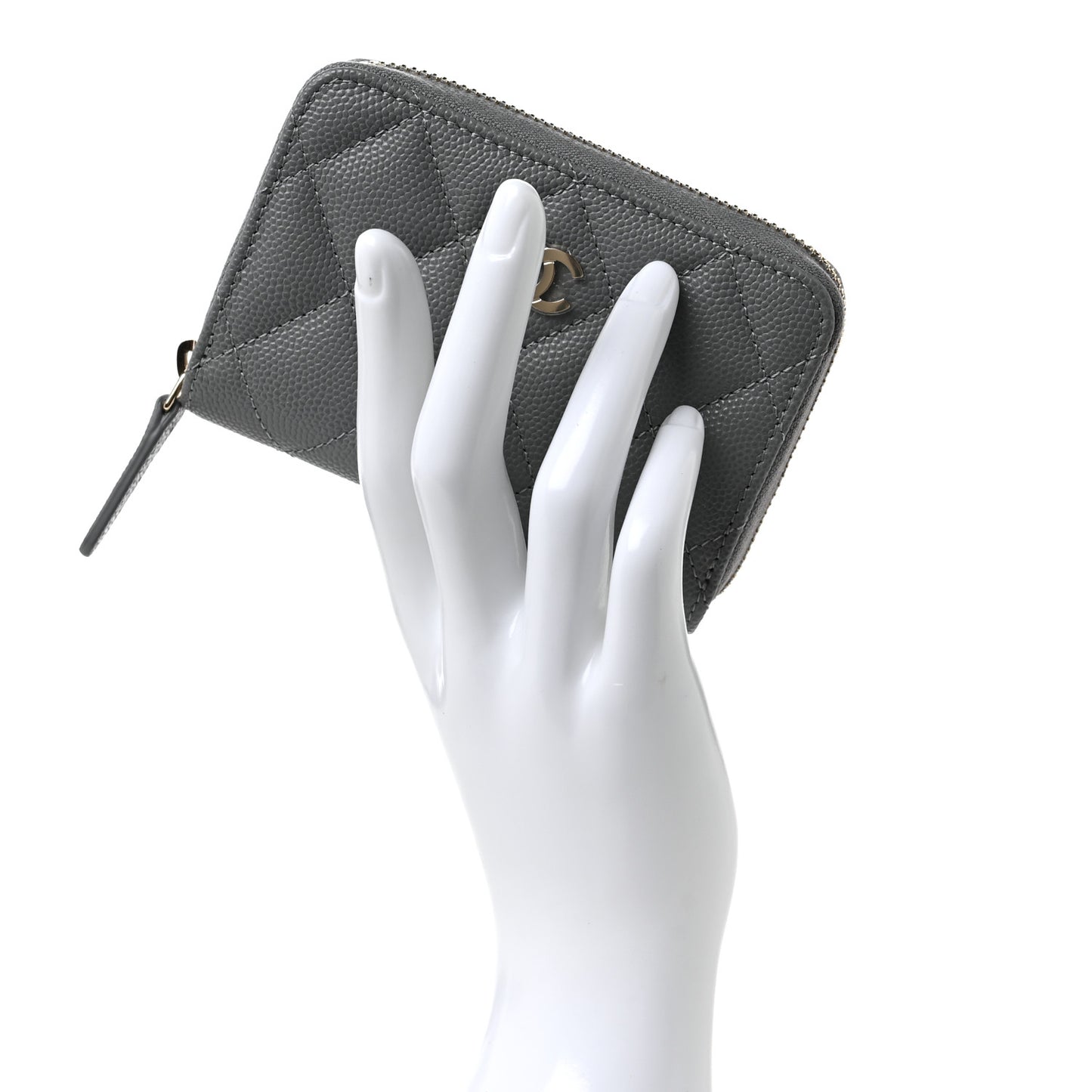 Caviar Quilted Zip Coin Purse Grey