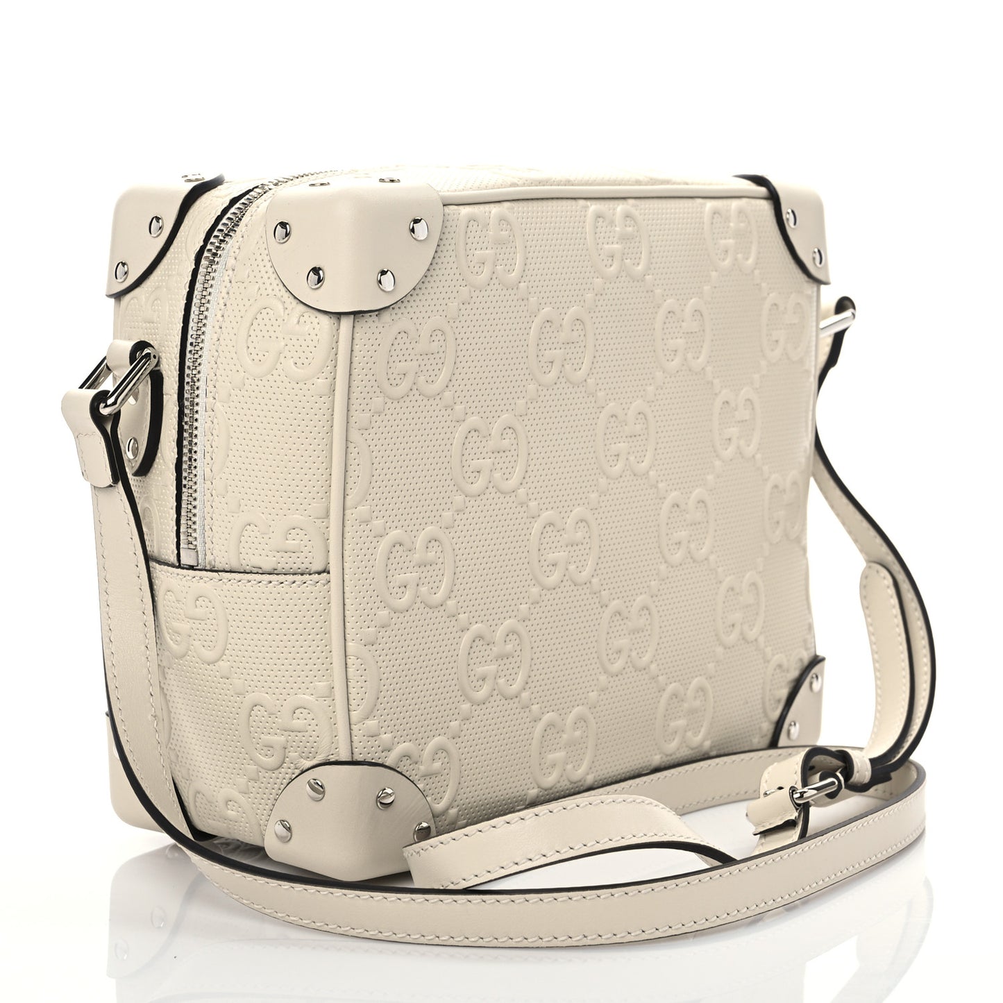 Calfskin GG Tennis Embossed Square Messenger Bag Mystic White