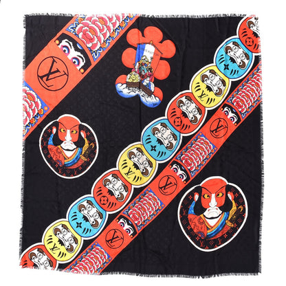 Louis Vuitton Silk Wool Monogram Kabuki Stickers Shawl Black 1 of 7