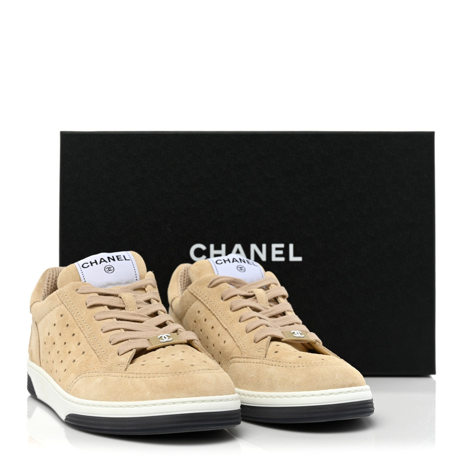 Chanel Suede Calfskin Logo Sneakers 39.5 Beige 10 of 10