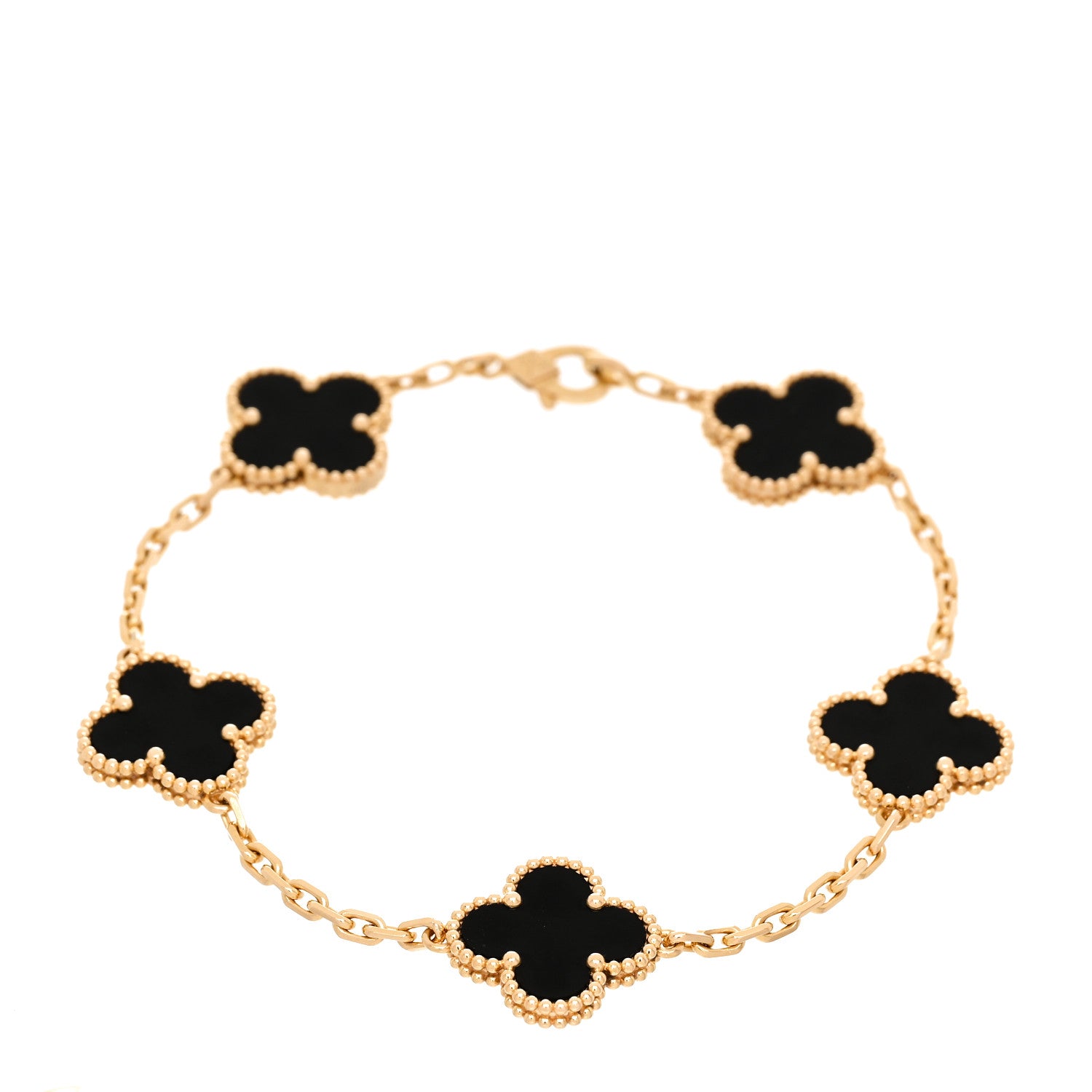 Van Cleef & Arpels 18K Yellow Gold Black Onyx 5 Motifs Vintage Alhambra Bracelet 1 of 6