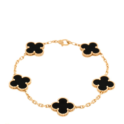 Van Cleef & Arpels 18K Yellow Gold Black Onyx 5 Motifs Vintage Alhambra Bracelet 1 of 6