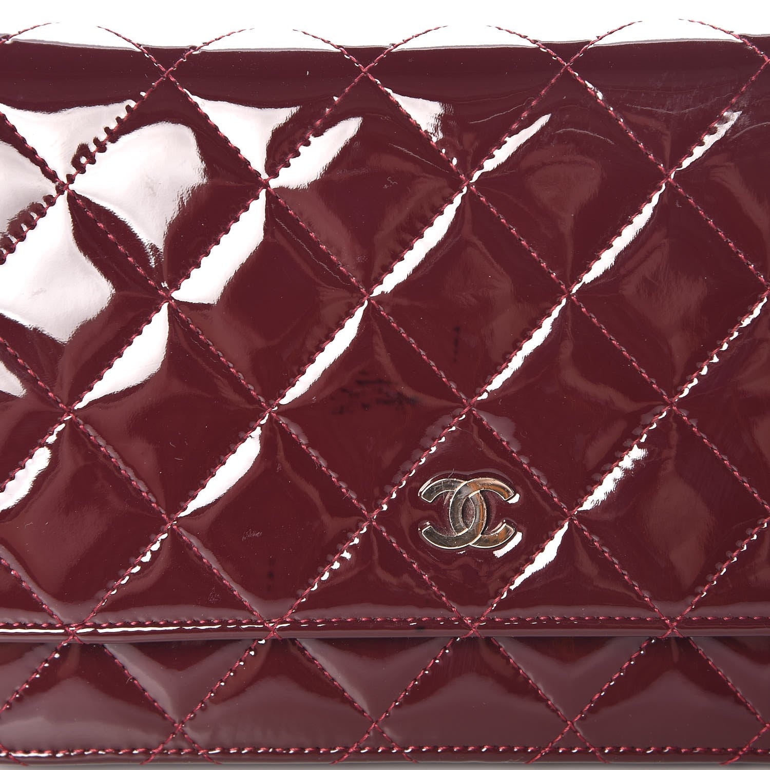 Chanel Patent Quilted Wallet On Chain WOC Burgundy 9 of 9