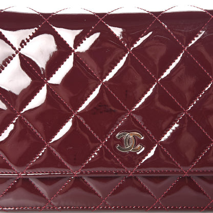 Chanel Patent Quilted Wallet On Chain WOC Burgundy 9 of 9